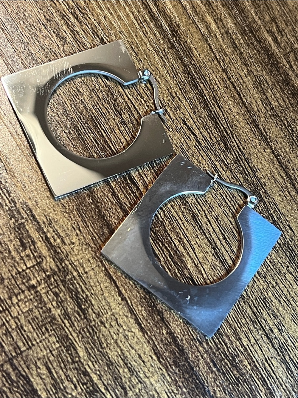 Silver and Black Geometric Square Hoop Earrings - Women Accessories
